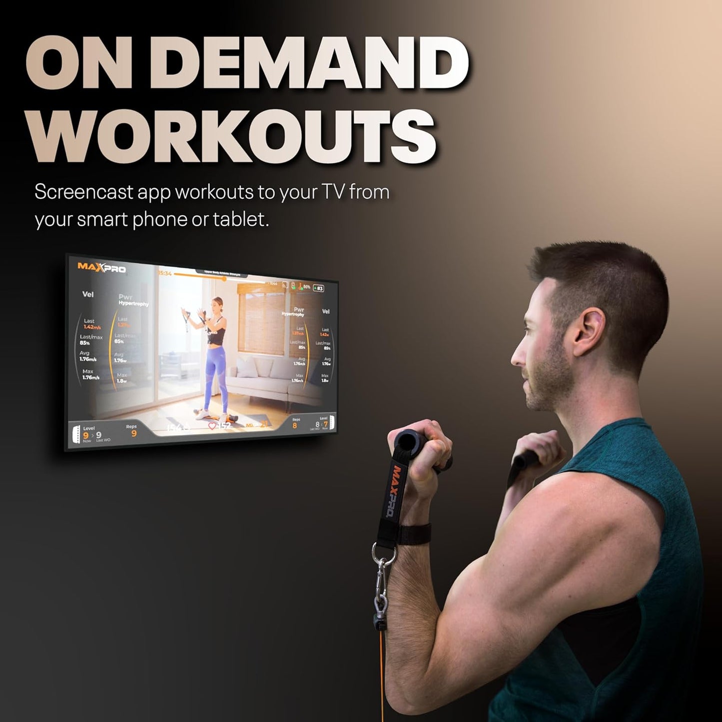 Fitness: Cable Home Gym Versatile, Portable, Bluetooth Connected | Strength, HIIT, Cardio, Plyometric, Powerful