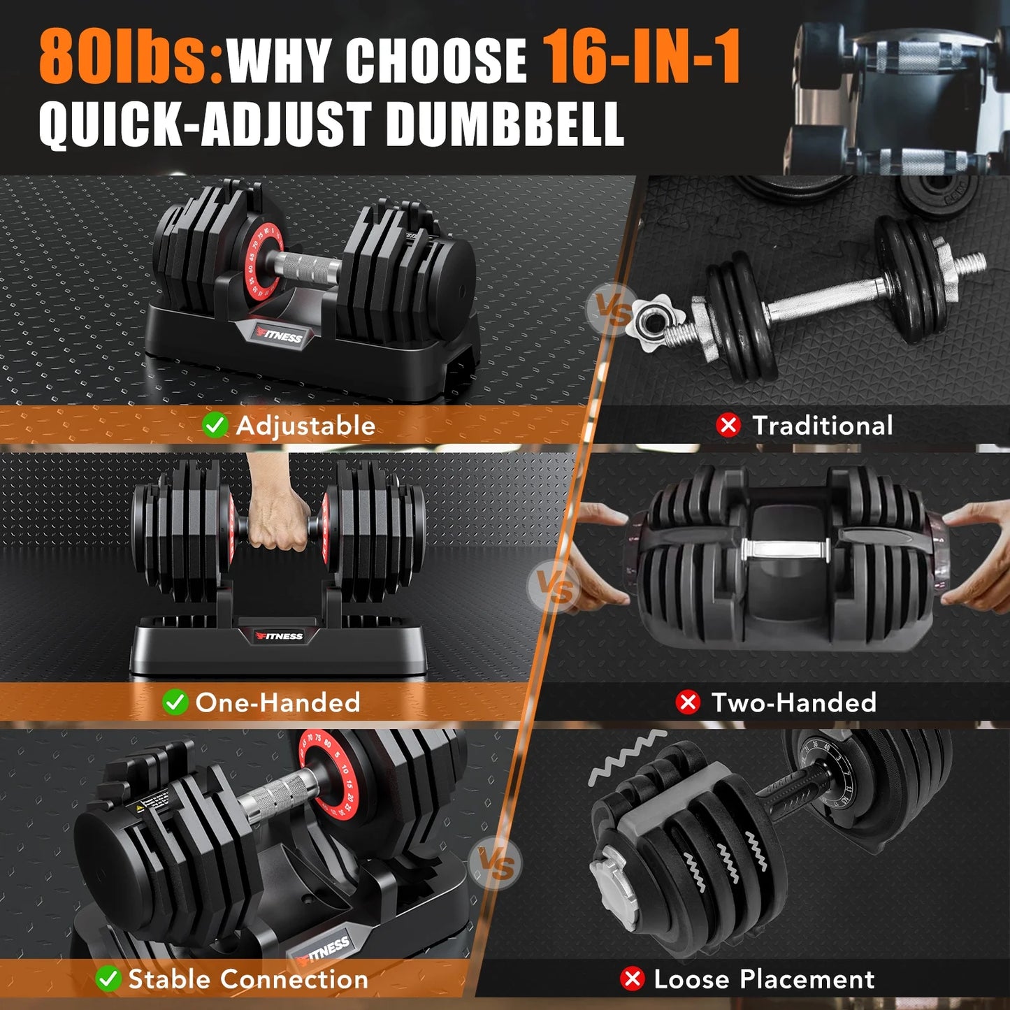 5-80Lbs Weight Adjustable Dumbbells 