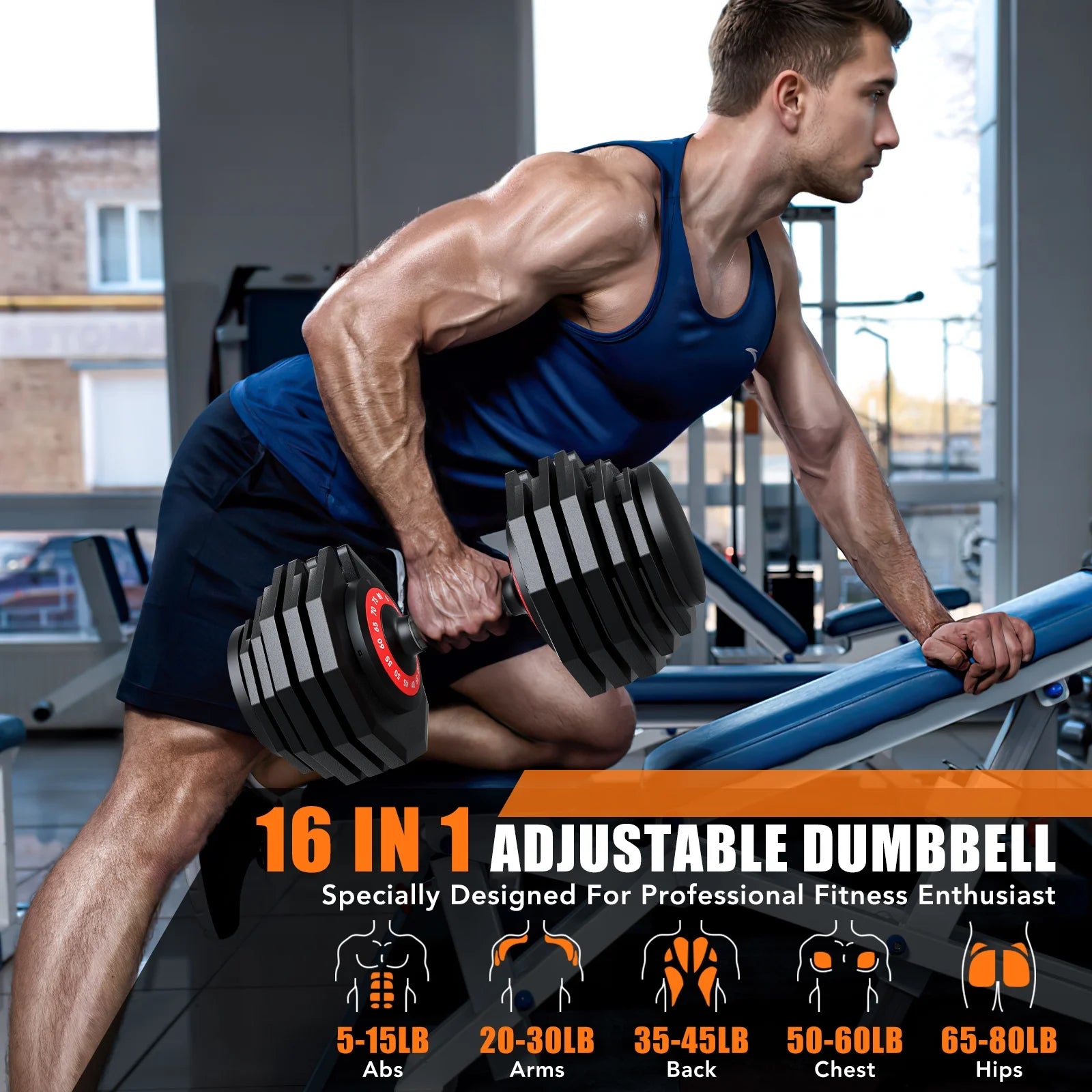 5-80Lbs Weight Adjustable Dumbbells 