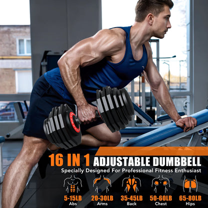 5-80Lbs Weight Adjustable Dumbbells 