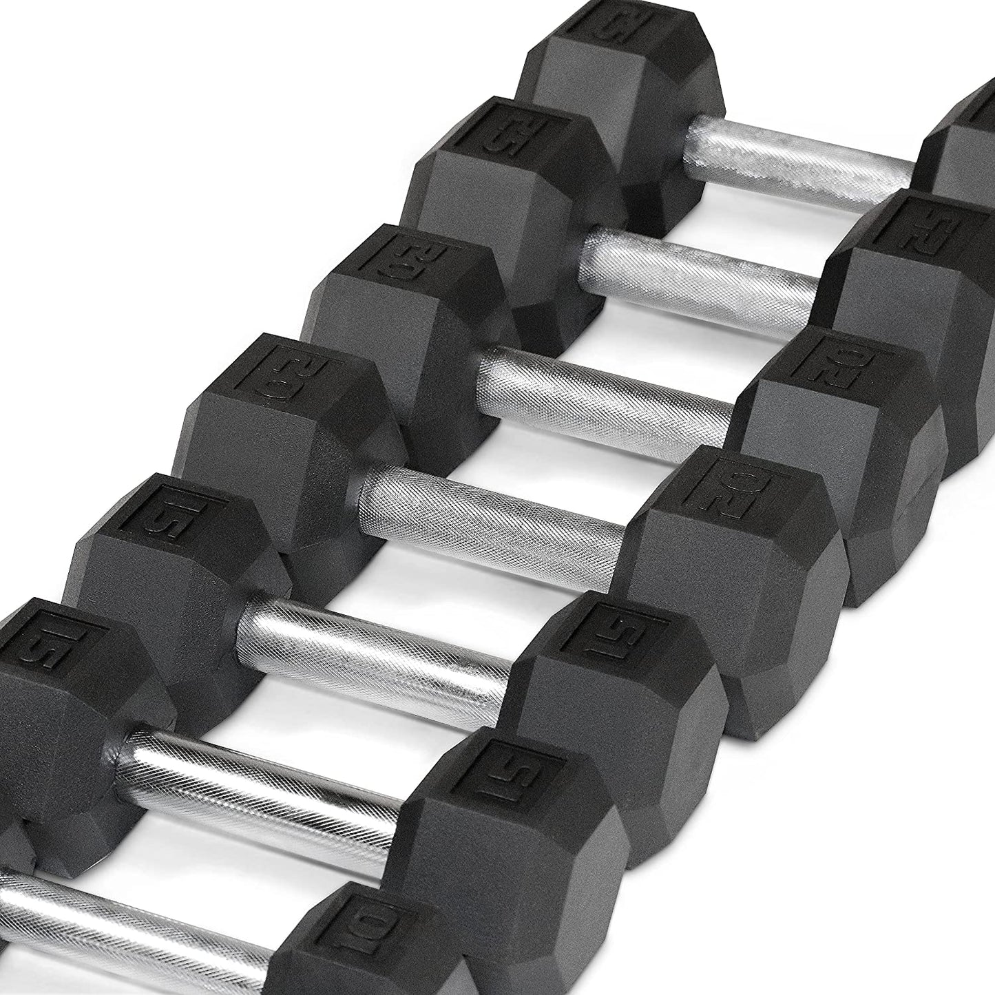 5-25Lb Rubber Coated Hex Dumbbell Set with a Frame Storage Rack 