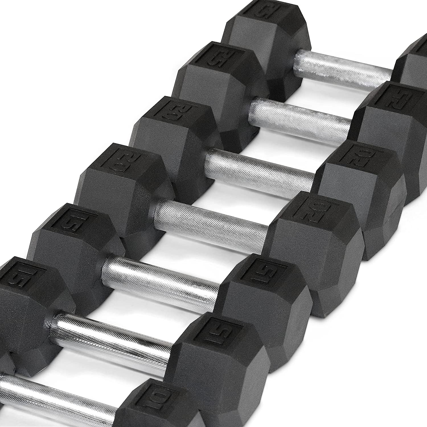 5-25Lb Rubber Coated Hex Dumbbell Set with a Frame Storage Rack 