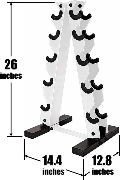5-25Lb Rubber Coated Hex Dumbbell Set with a Frame Storage Rack 