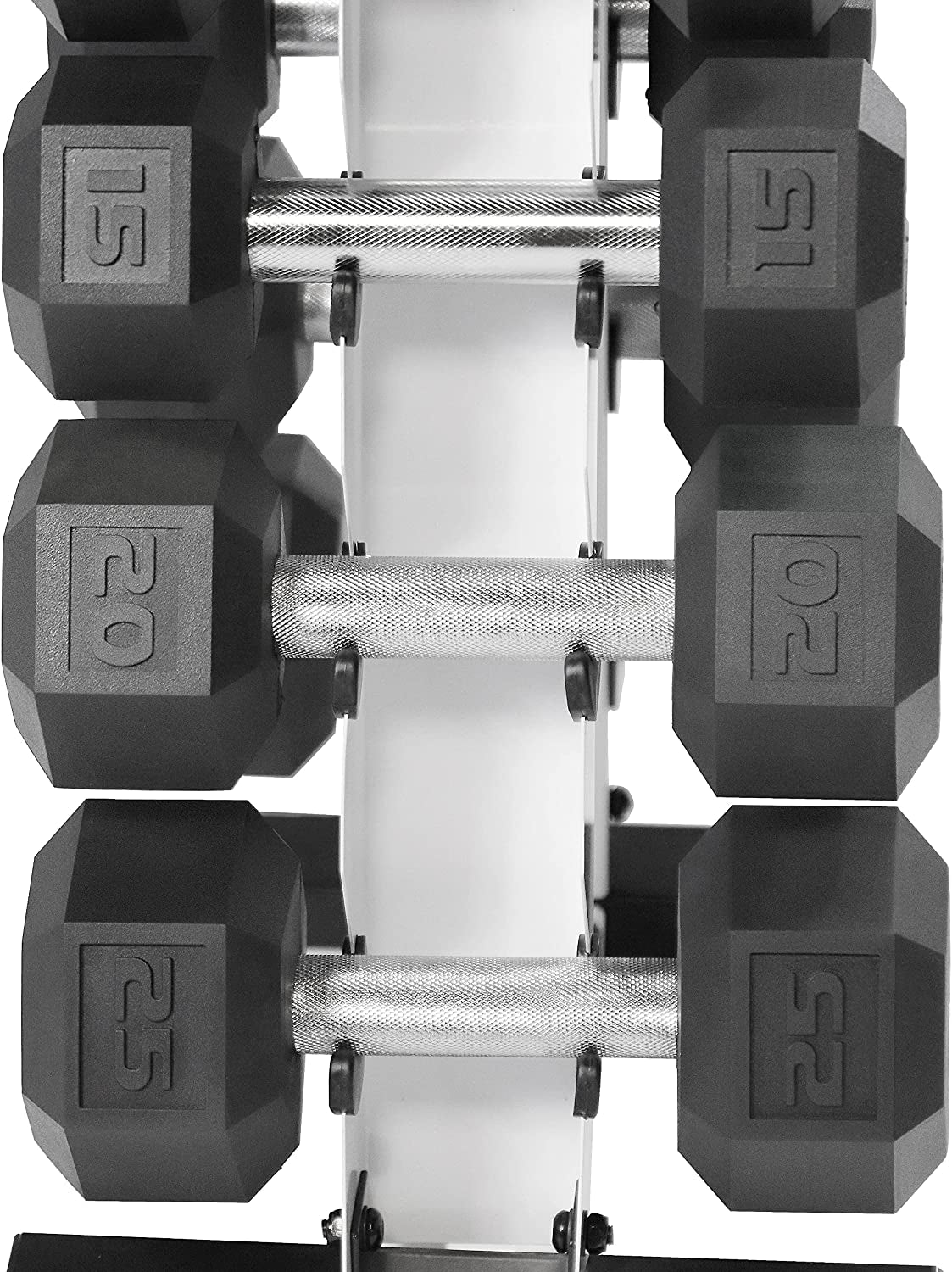 5-25Lb Rubber Coated Hex Dumbbell Set with a Frame Storage Rack 